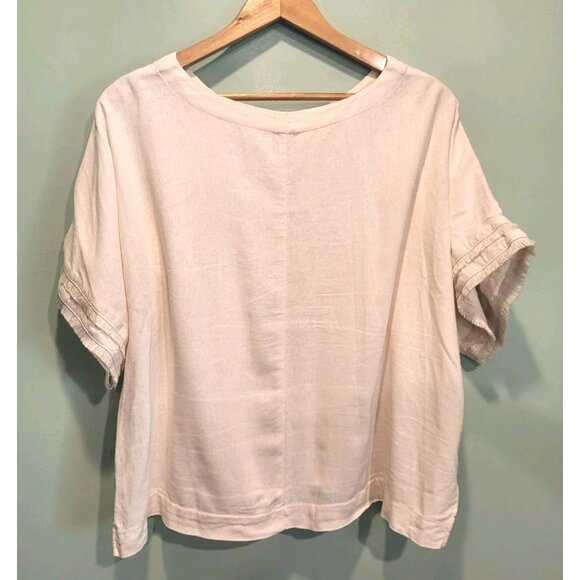 Ivory Linen Blend Boxy Lagenlook Minimalist Short Sleeve Top Anne Klein Sz XL - Picture 3 of 6